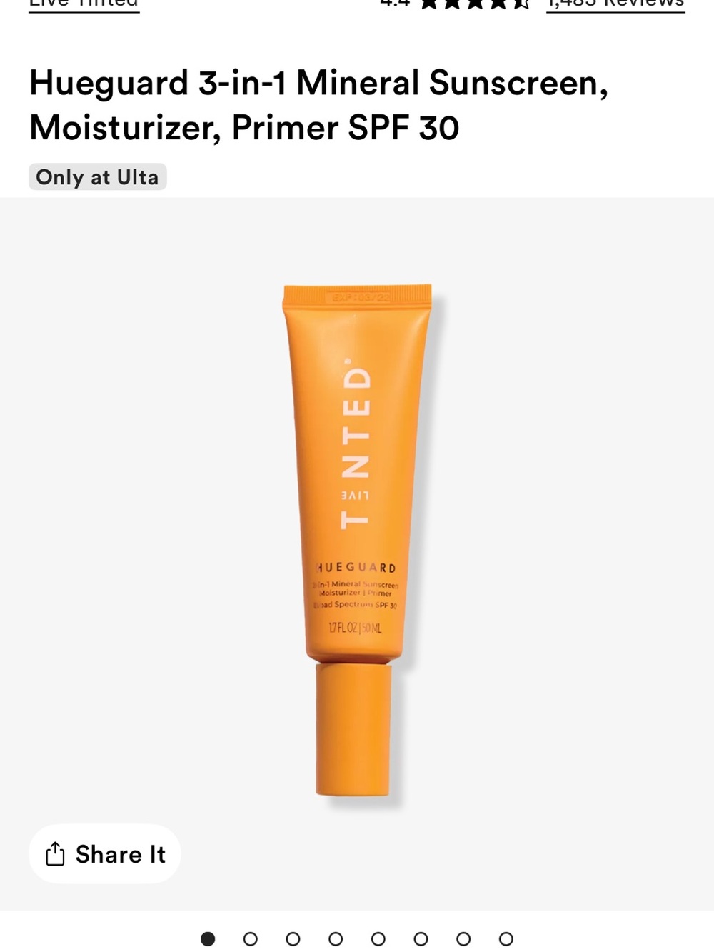 NEW Live Tinted Hueguard Tinted 3in 1 Mineral Sunscreen Moisturizer SPF 30 1.7oz